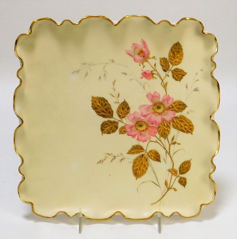 Appraisal: American Belleek Square Cherry Blossoms Dish United States th Century