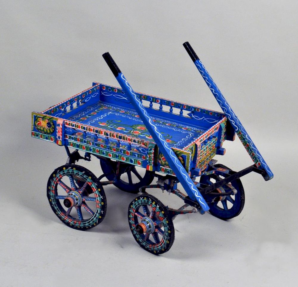 Appraisal: Continental Painted Donkey Cart high wide deep Extended long Provenance