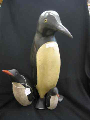 Appraisal: Carved Wooden Penquins the tallest one is '' and signed