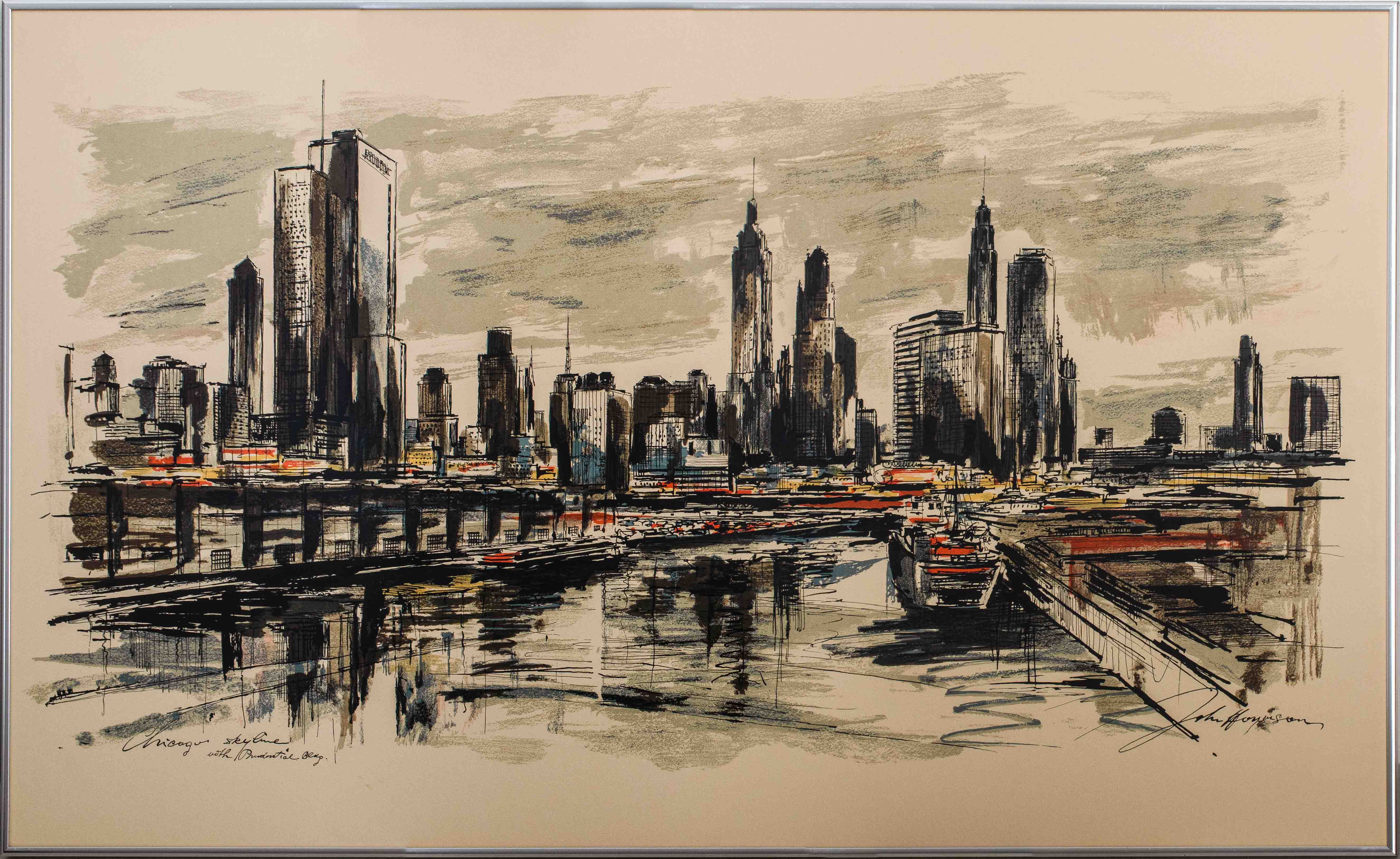 Appraisal: JOHN HOYENSON CHICAGO SKYLINE LITHOGRAPH John Hoyenson Chicago Skyline with