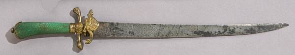 Appraisal: A continental hunting swordmid- th century Curved inch blade with