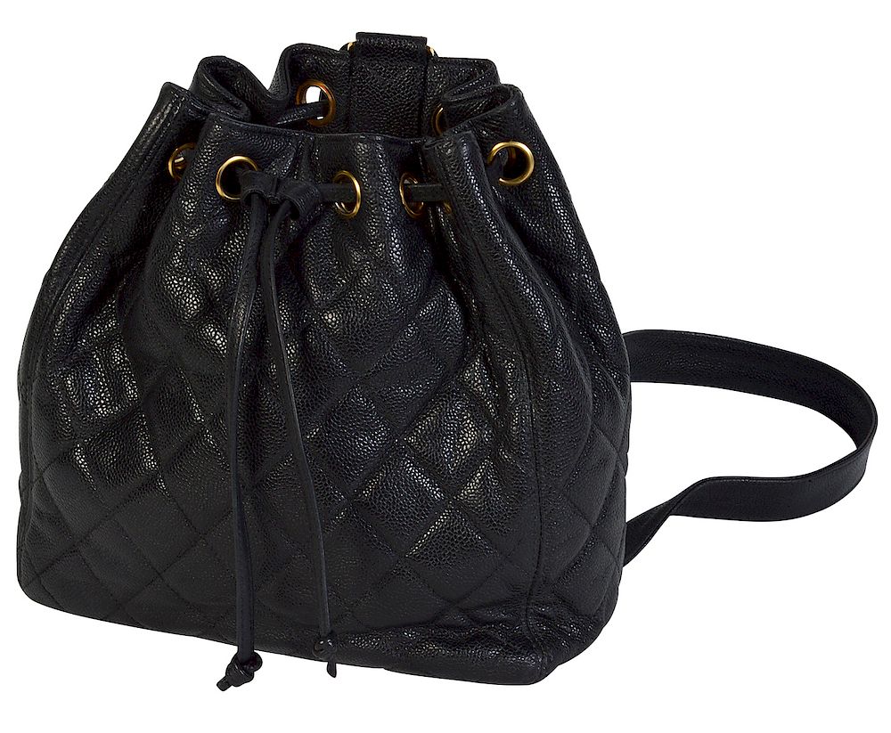 Appraisal: Vintage Black Caviar Leather CHANEL Backpack Chanel vintage backpack in