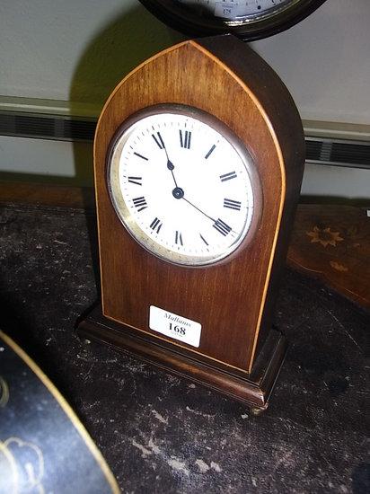 Appraisal: A MAHOGANY LANCET CASED TIME PIECE having a white enamelled