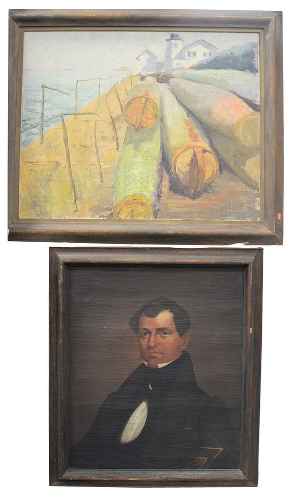 Appraisal: Three Framed Paintings to include a shore scene with lighthouse