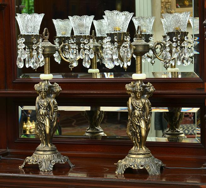 Appraisal: PAIR OF BRONZED THREE BRANCH ELECTRIFIED CANDELABRA