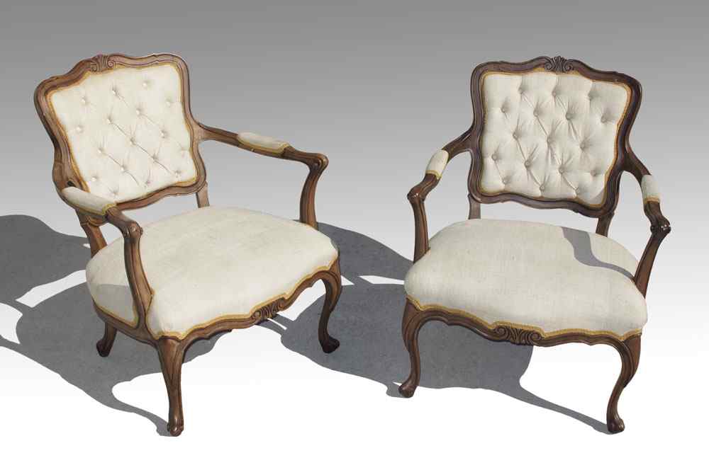 Appraisal: PAIR LOUIS XV STYLE FRENCH FAUTEUIL Pair open arm chairs