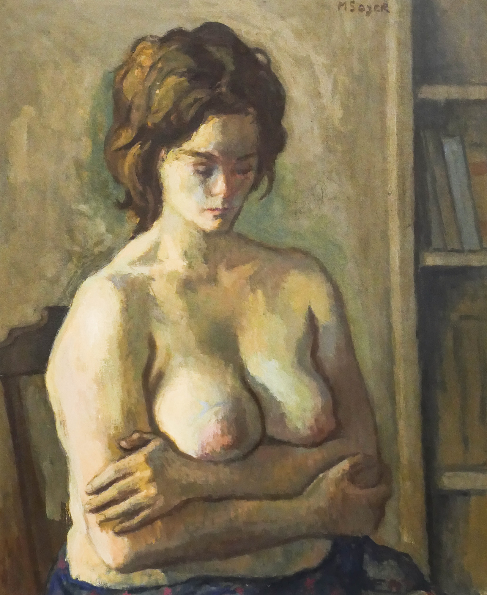 Appraisal: Moses Soyer - New York ''Seated Nude with Bookcase'' Oil