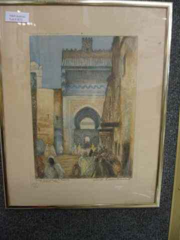 Appraisal: Drypoint Etching village scene with mosque pencil signed illegible of