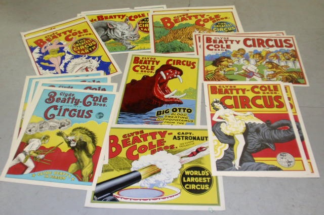 Appraisal: Sixteen circus posters Clyde Beatty-Cole Brothers sheet c x