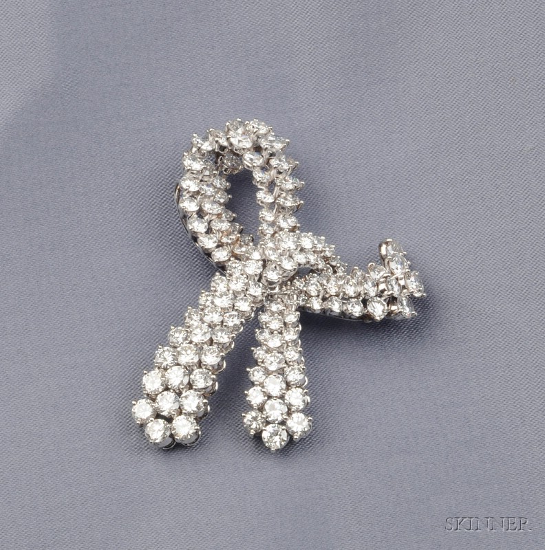 Appraisal: Platinum and Diamond Bow Brooch set throughout with full-cut diamonds