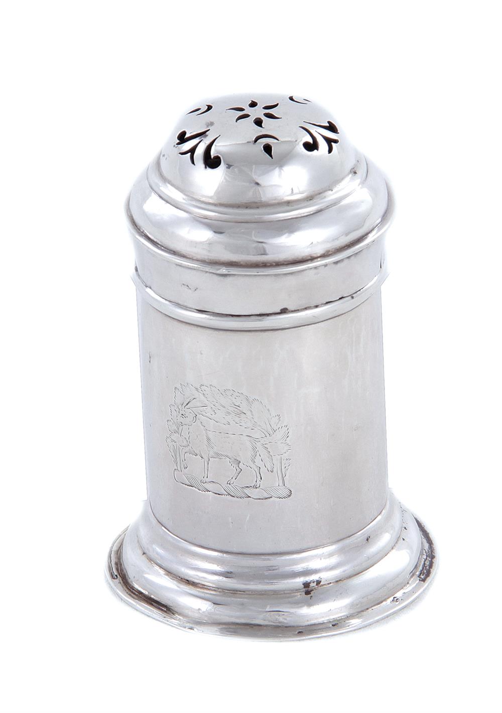 Appraisal: George I Britannia silver caster London dated pierced top cylinder