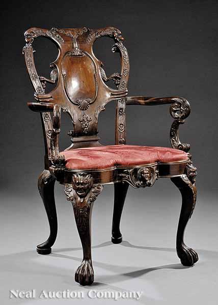 Appraisal: A Good Antique Georgian-Style Carved Mahogany Armchair th c the