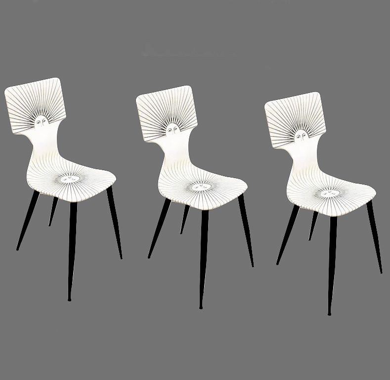 Appraisal: Piero Fornasetti White Sole Bar Chairs Rare Rare Piero Fornasetti