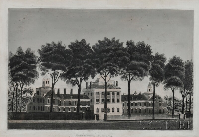 Appraisal: American School th Century PENNSYLVANIA HOSPITAL Unsigned titled below Charcoal