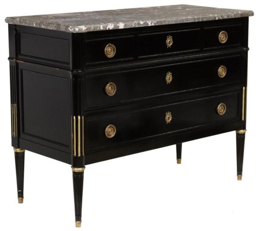 Appraisal: French Louis XVI style ebonized commode th c having shaped