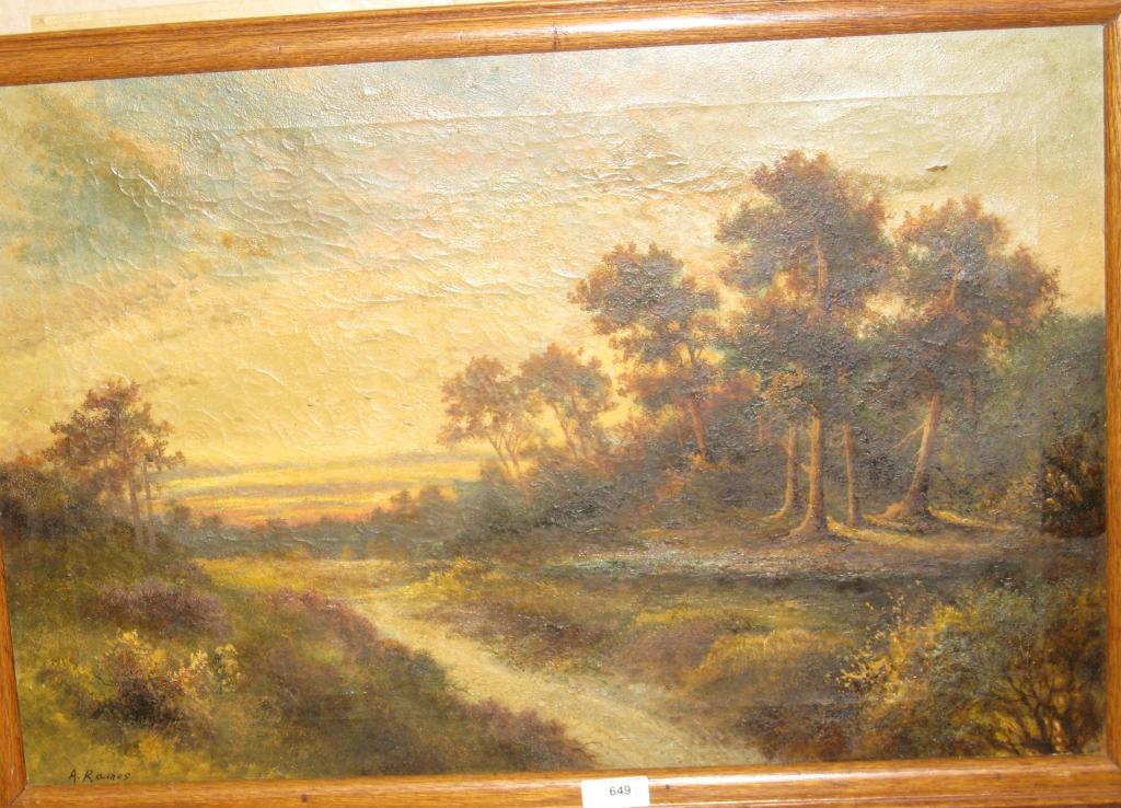 Appraisal: AUBREY RAMUS A wooded Landscape at Sunset signed oil on