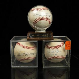 Appraisal: Three Autographed Baseballs Willie Mays Pee Wee Reese and Ted