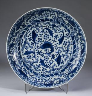 Appraisal: Chinese goldfish and lotus seed charger w Chinese blue and