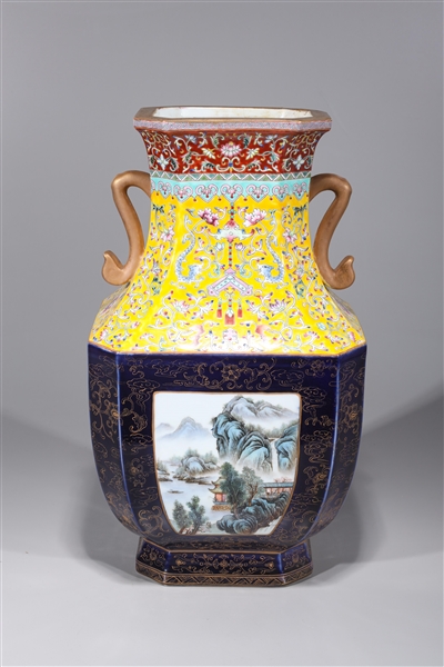 Appraisal: Elaborate Chinese famille rose enameled porcelain vase with landscape design