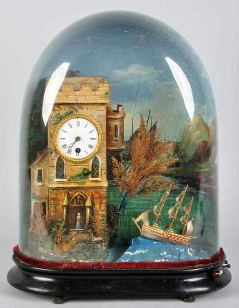 Appraisal: Ship Clock Under Painted Glass Dome Circa Four-inch crack to