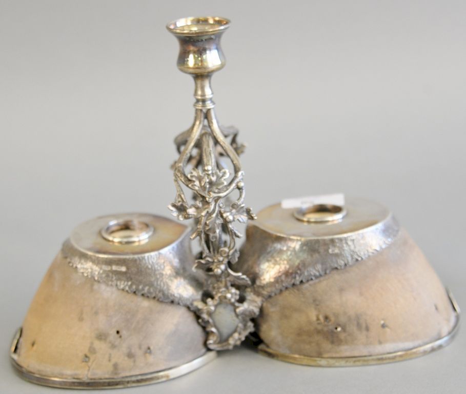 Appraisal: Continental silver and double horse hoof desk set with Continental