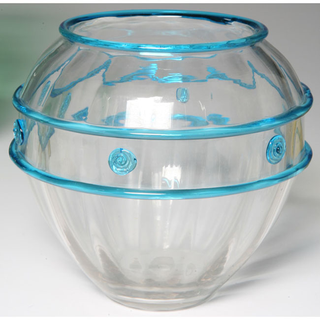 Appraisal: Steuben vase bulbous form in clear ribbed glass with Celeste