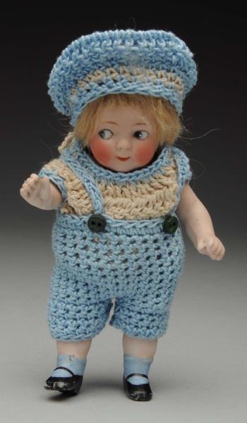 Appraisal: Impish German Googly Doll Unmarked all-bisque child tapered eyebrows painted