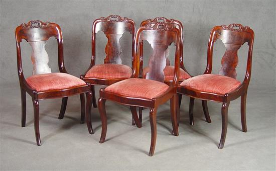 Appraisal: Set of Five Mahogany Empire Side Chairs Circa Finely carved