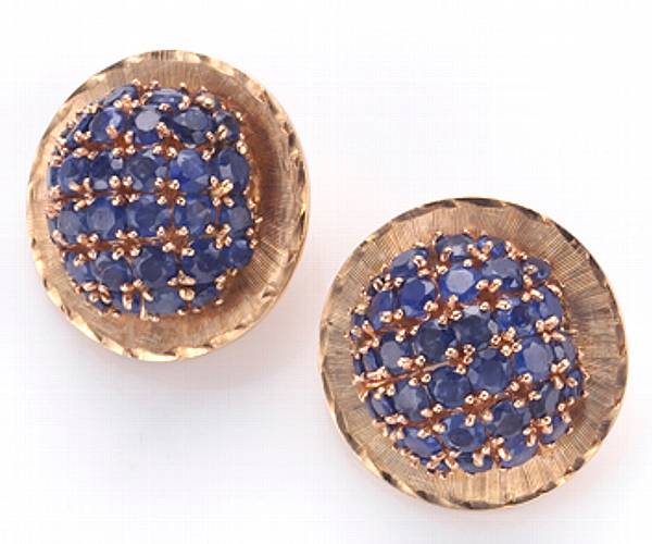 Appraisal: A pair of sapphire and k gold bombe clip-earrings