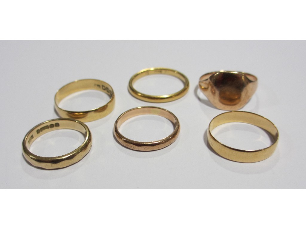 Appraisal: Lot comprising three ct gold rings gms and three ct