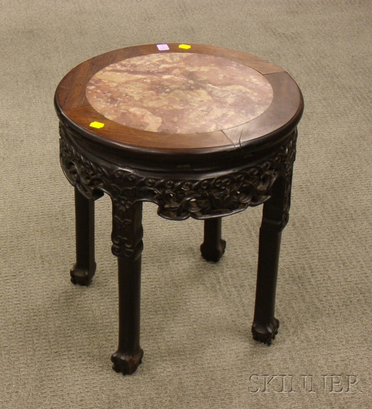 Appraisal: Chinese Export Circular Marble-inset Carved Hardwood Stand ht in