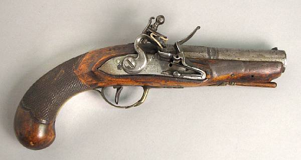 Appraisal: A large bore Liegoise flintlock export pistol The inch two-stage