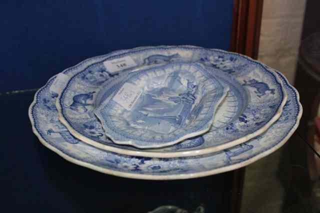 Appraisal: THREE PIECES OF TH CENTURY BLUE AND WHITE POTTERY each