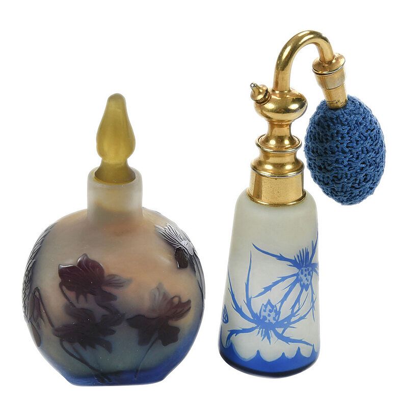 Appraisal: Two Cameo Glass Perfumes Gall and Richard French circa round