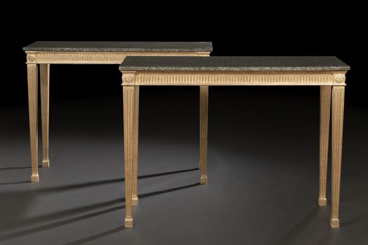 Appraisal: Pair of Louis XVI-Style Giltwood and Marble-Top Side Tables each