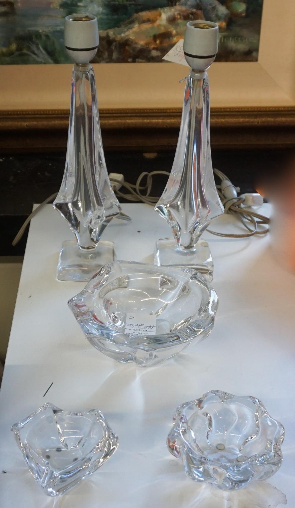 Appraisal: Daum Nancy Crystal Bowl Two Ashtrays and Pair of Table