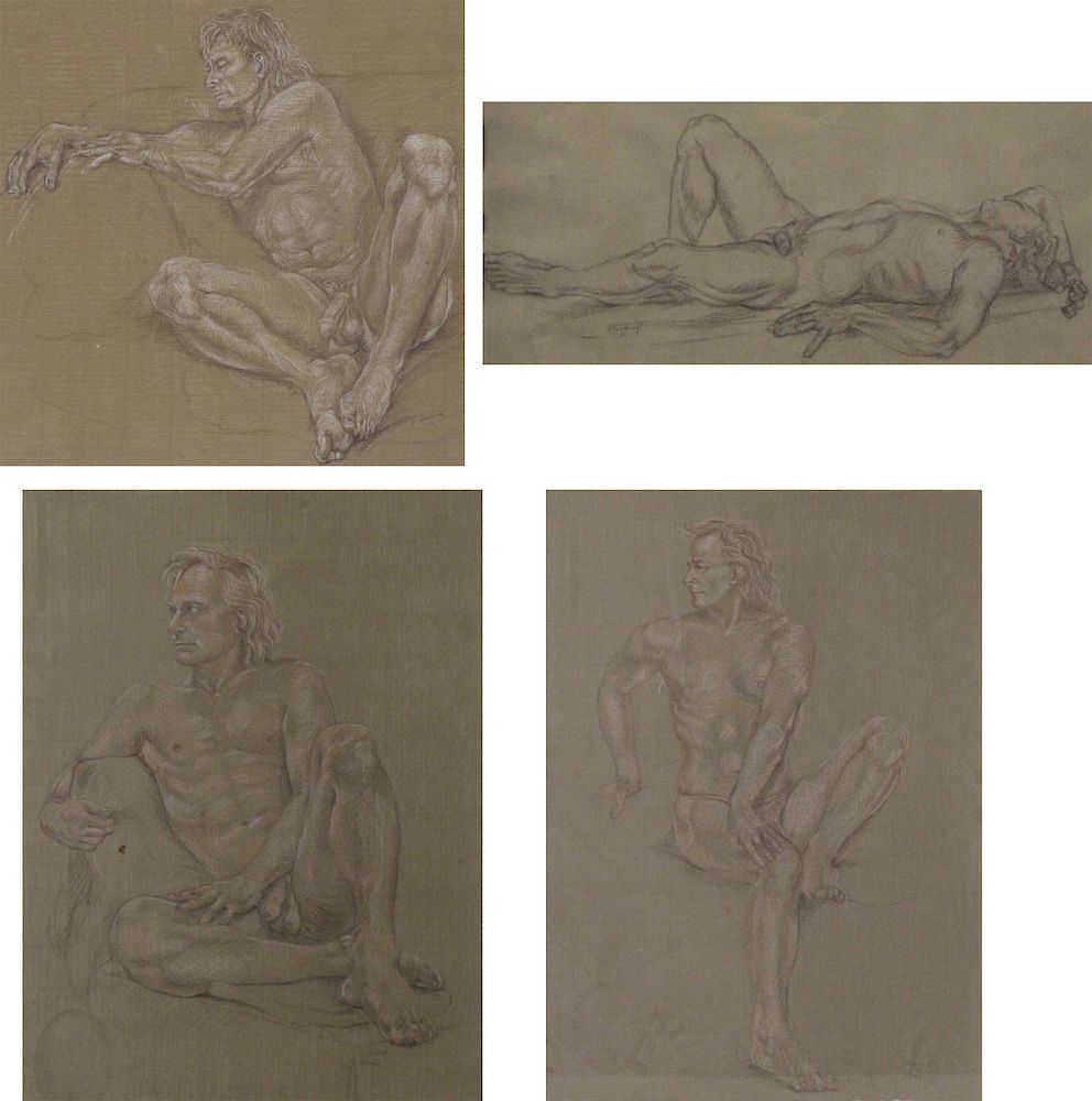 Appraisal: PHILIS RASKIND AMERICAN - Lot of Four Crayon Drawings Male