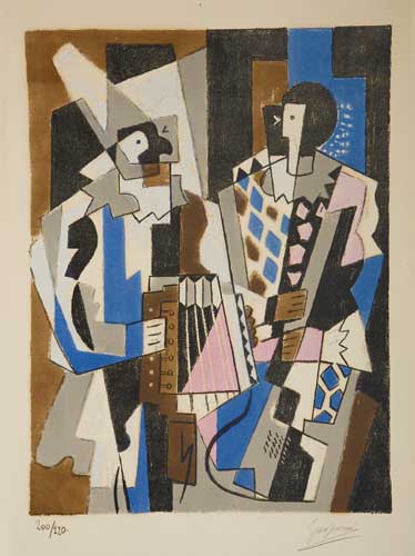 Appraisal: GINO SEVERINI Arlequins Color lithograph x mm x inches full