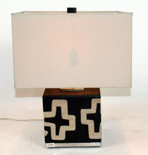 Appraisal: Modern stitched leather table lamp Modern stitched leather over burlap