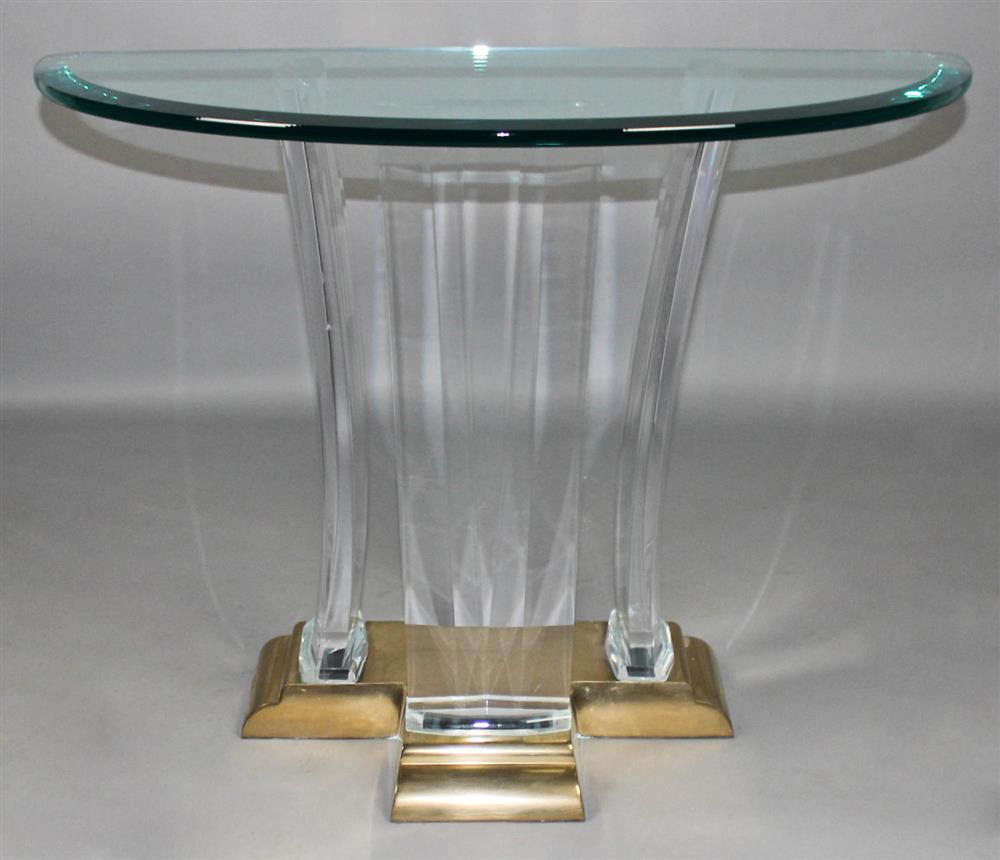 Appraisal: JEFFREY BIGELOW BRONZE LUCITE AND GLASS CONSOLE TABLE dated -