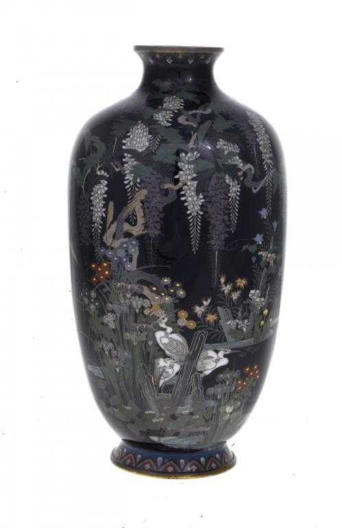 Appraisal: A JAPANESE CLOISONNE ENAMEL VASE decorated with egrets in a