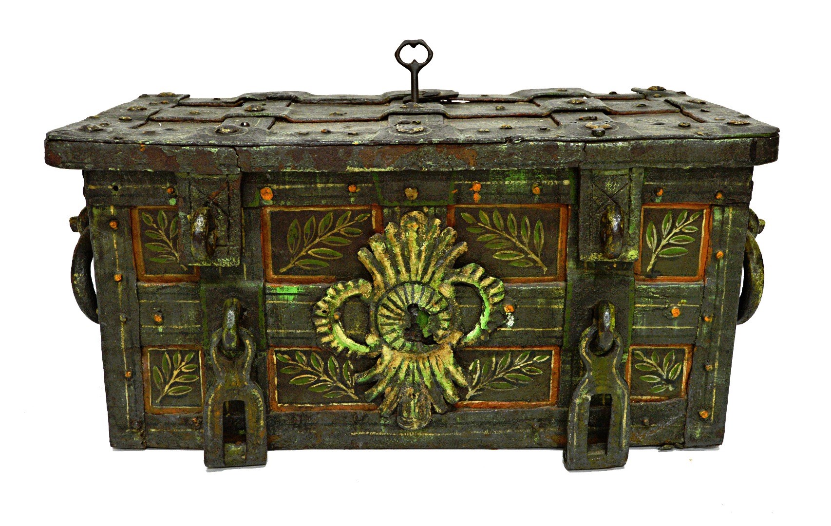 Appraisal: A th century German floral painted wrought iron Armada chest