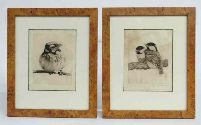 Appraisal: Pair bird etchings signed in pencil '' Heil'' Sight ''