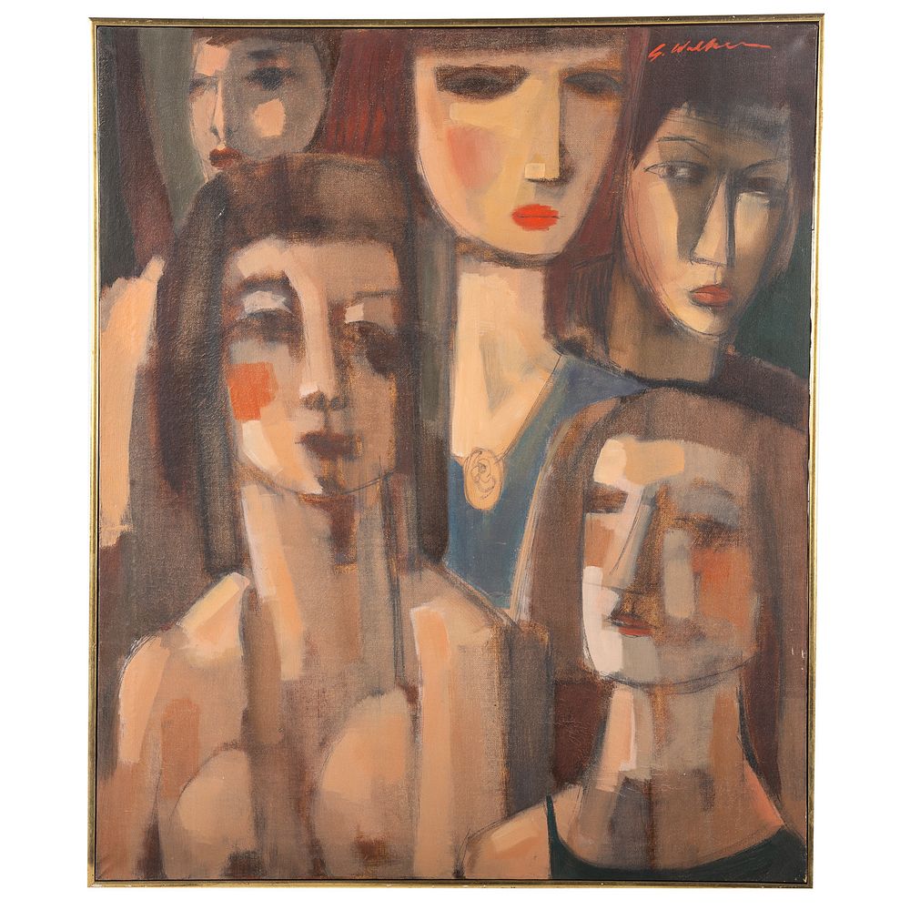 Appraisal: Glenn Walker Crowd of Faces oil on canvas American -