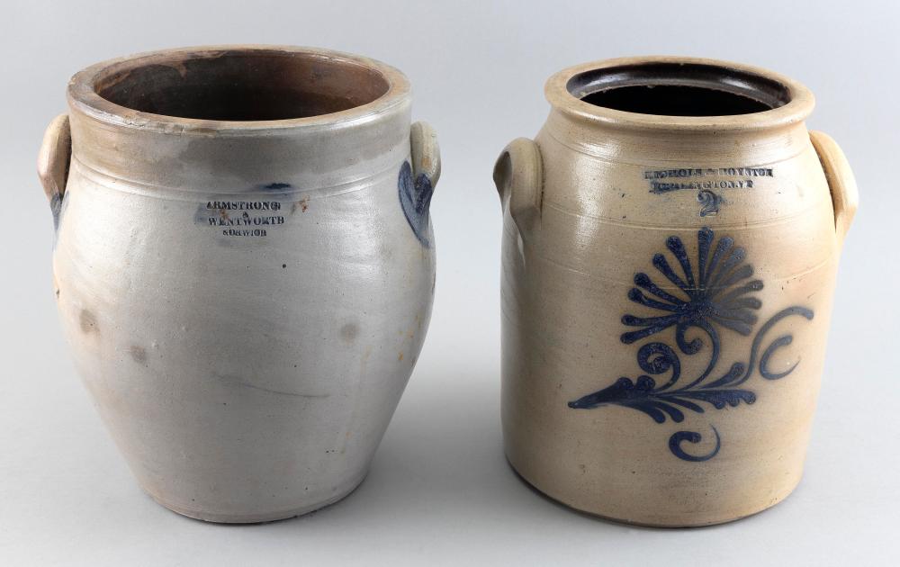 Appraisal: TWO STONEWARE CROCKS TH CENTURY HEIGHTS TO TWO STONEWARE CROCKS