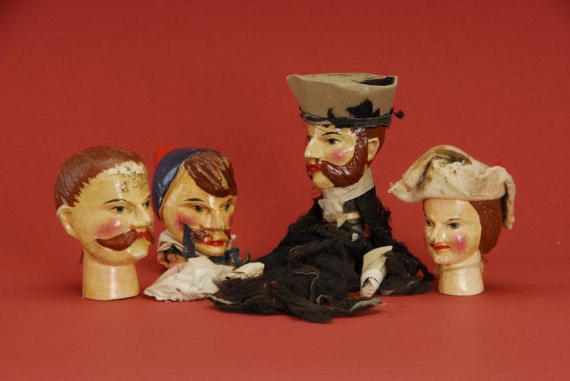 Appraisal: Carved Wood Puppet Heads Germany ca four painted and carved