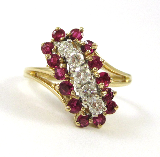 Appraisal: RUBY DIAMOND AND FOURTEEN KARAT GOLD RING set with a