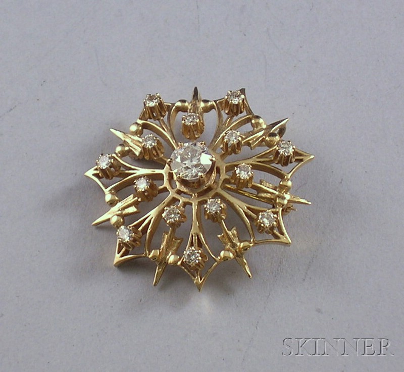 Appraisal: kt Gold and Diamond Starburst Brooch boxed