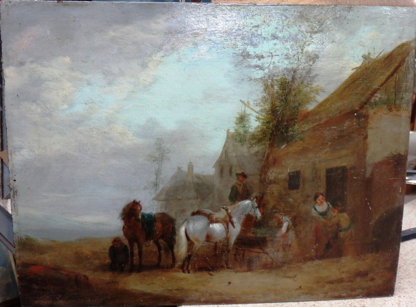 Appraisal: Flemish School th th century Figures and horses before a