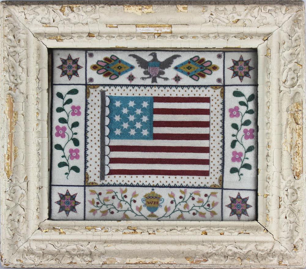 Appraisal: FINE AMERICAN THIRTEEN STAR FLAG AND SPREAD EAGLE BEADWORK TH